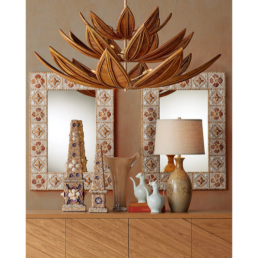Coquillage Short Obelisk by Currey and Company in natural. Made from shells, wood in a unique style.