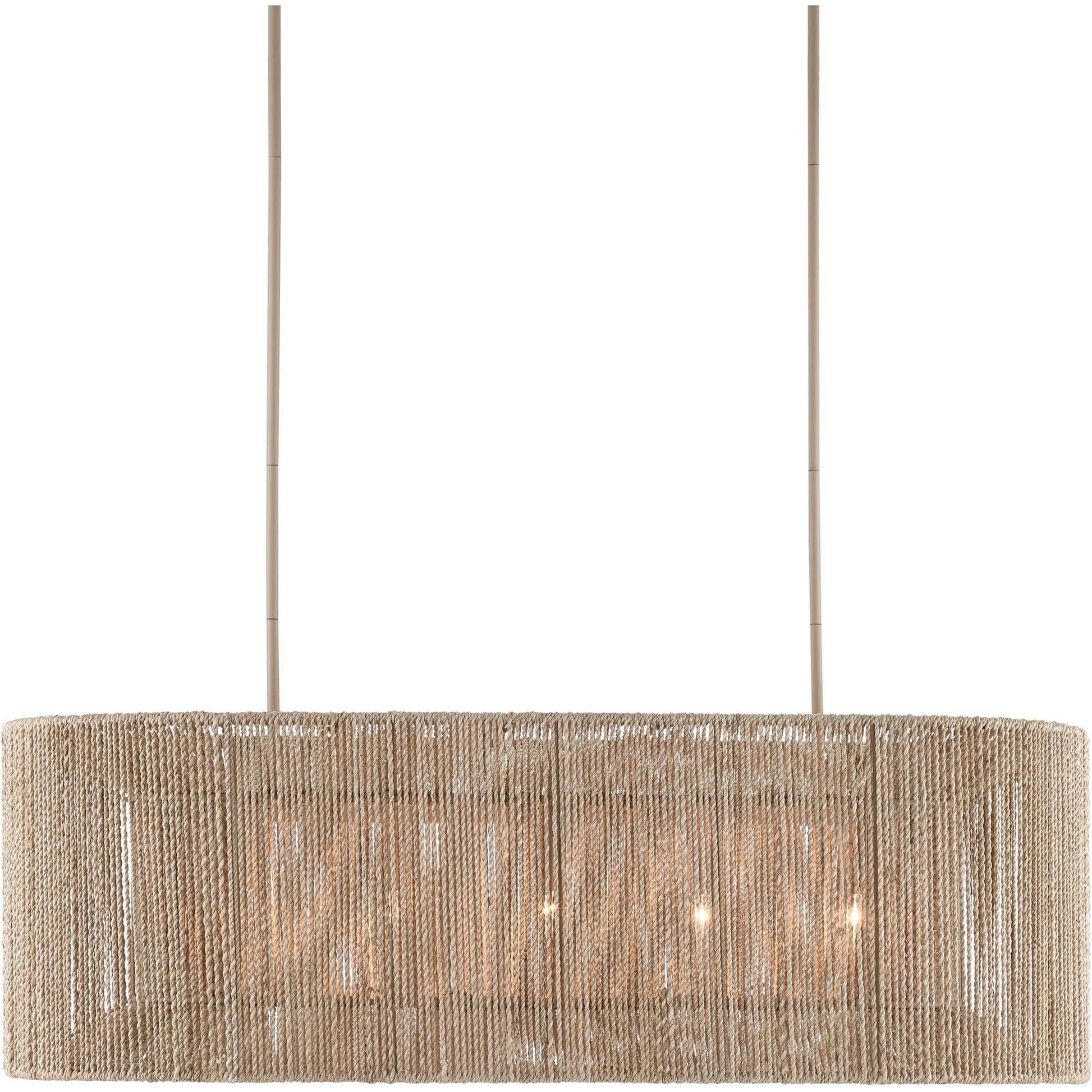 Mereworth Chandelier by Currey and Company in natural rope, beige. Made from wrought iron, abaca rope in a coastal style.