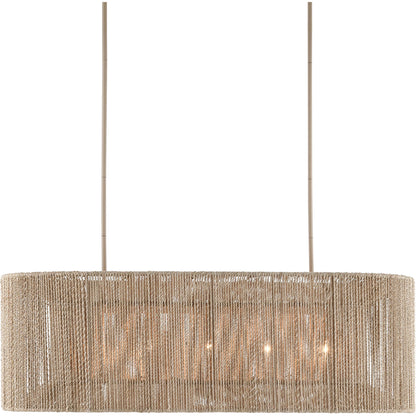 Mereworth Chandelier by Currey and Company in natural rope, beige. Made from wrought iron, abaca rope in a coastal style.