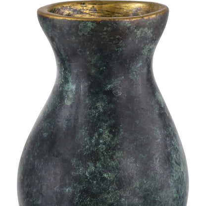 Luganzo Bronze Vase by Currey and Company in jade green, gold. Made from bronze in a modern style.