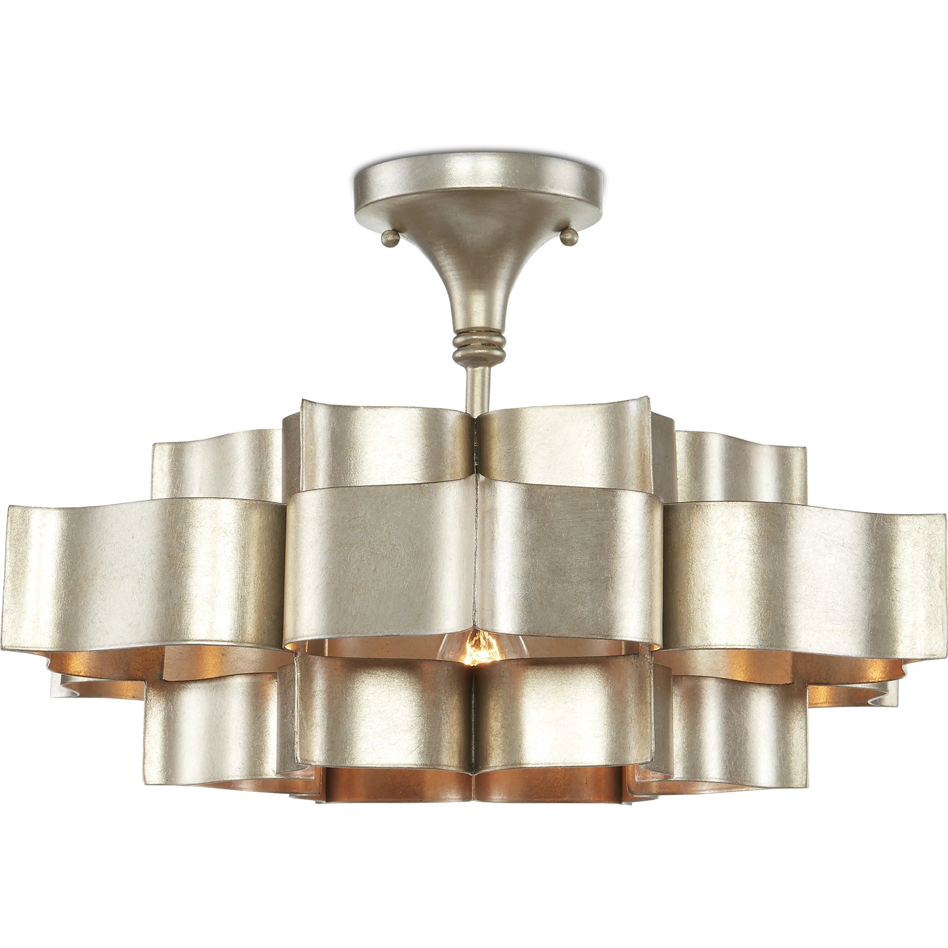 Grand Lotus Pendant/Semi-Flush Mount by Currey and Company. Made from wrought iron in a modern style.