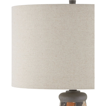 Oldwalls Table Lamp by Currey and Company in charcoal gray, matte black, brown. Made from concrete in a modern style.