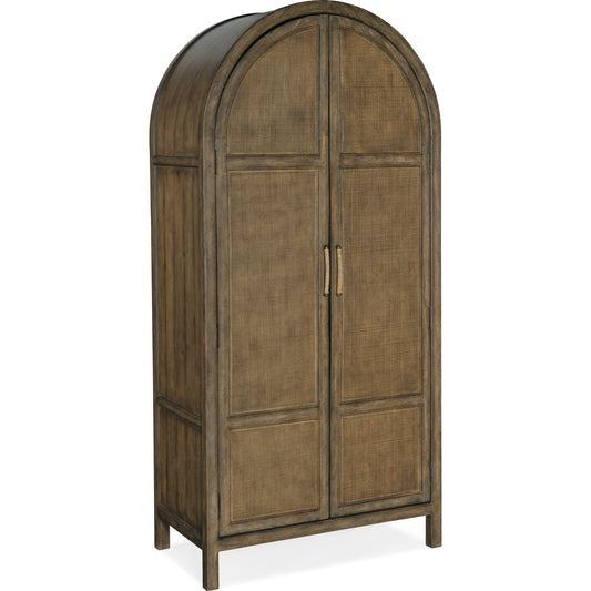 Sundance Wardrobe by Hooker Furniture in cliffside. Made from pecan veneers, rattan, self-closing undermount drawer guides in a traditional style.