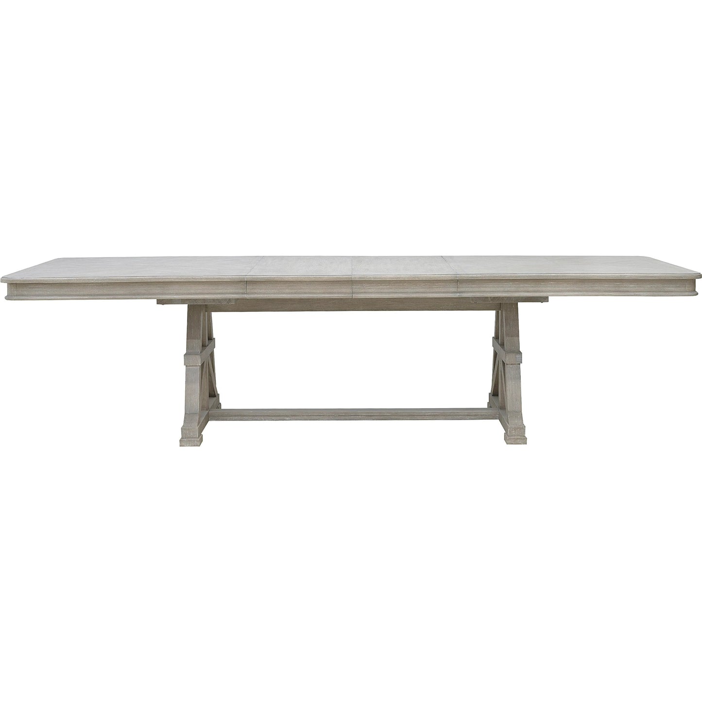 005 SI-2332648 | Additional Silo | Abbotts Glen Trestle Dining Table by Pulaski Furniture in windmill grey. Made from split heart cathedral oak in a transitional style.