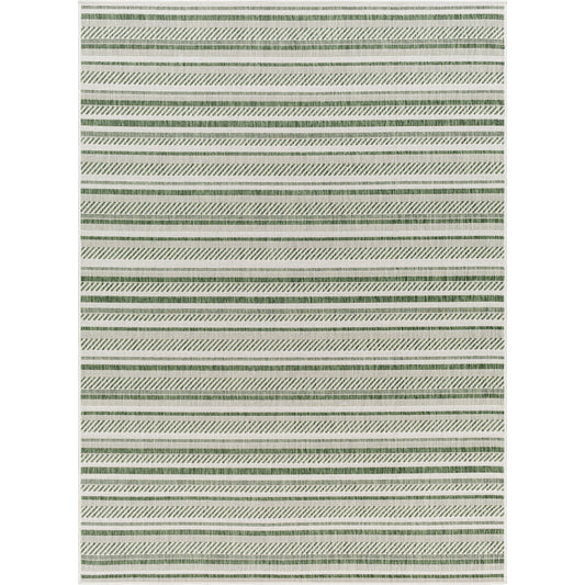 Eagean Striped Rug by Livabliss in grass green, ivory, dark green, seafoam. Made from face: 100% polypropylene in a eclectic & global style.