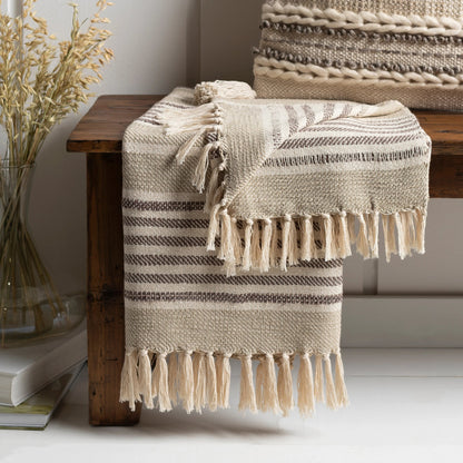 Beau Throw - 32939 by Surya in light beige, charcoal. Made from 100% cotton in a eclectic & global style.