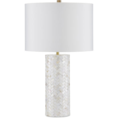 Meraki Mother-Of-Pearl Table Lamp by Currey and Company. Made from mother of pearl, engineered wood in a modern style.