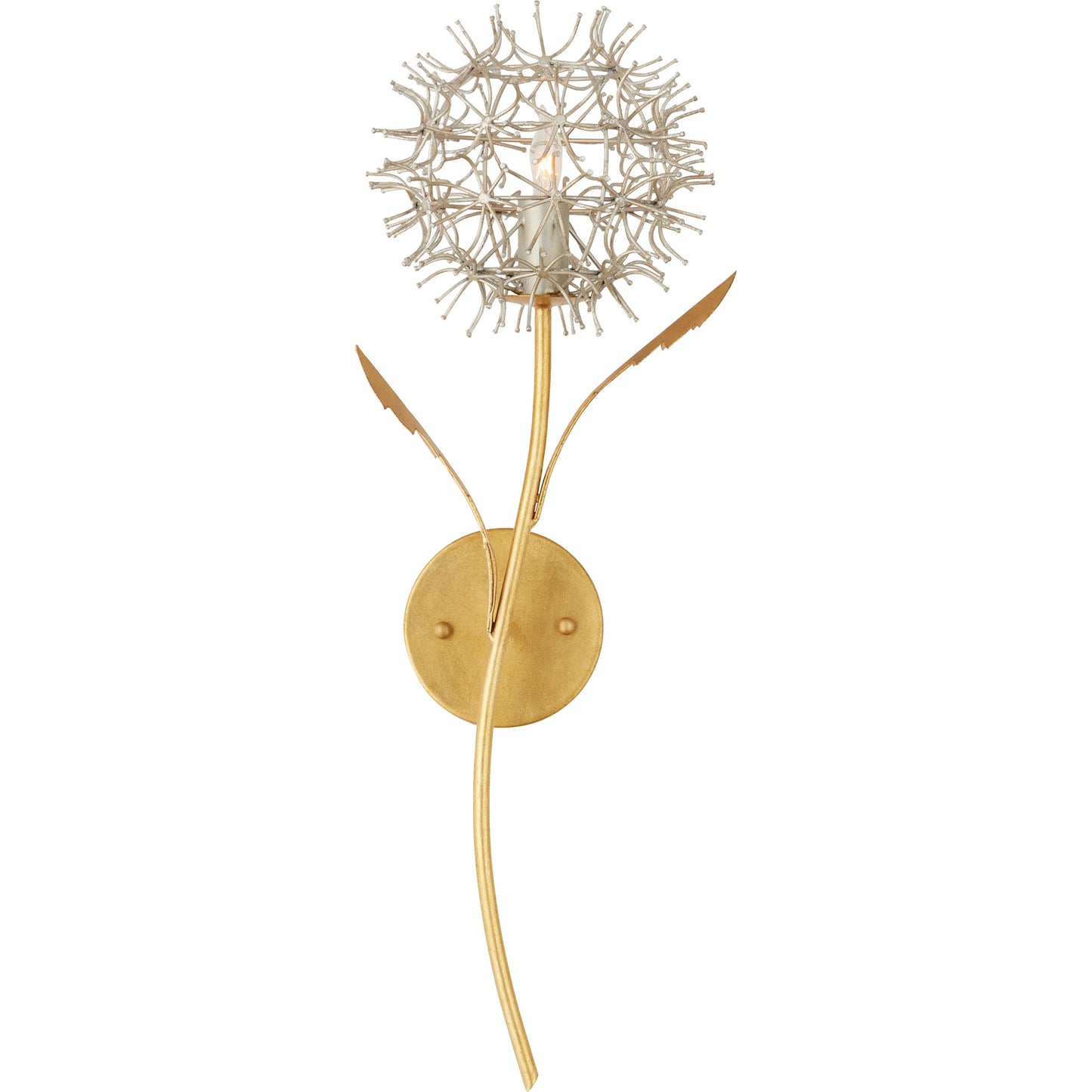 002 SI-2133897 | Additional Silo | Dandelion Wall Sconce by Currey and Company in contemporary silver leaf, silver, contemporary gold leaf. Made from wrought iron in a modern style.