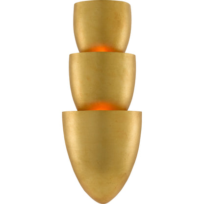 Canaletto Wall Sconce by Currey and Company in contemporary gold leaf, painted gold. Made from wrought iron in a transitional style.