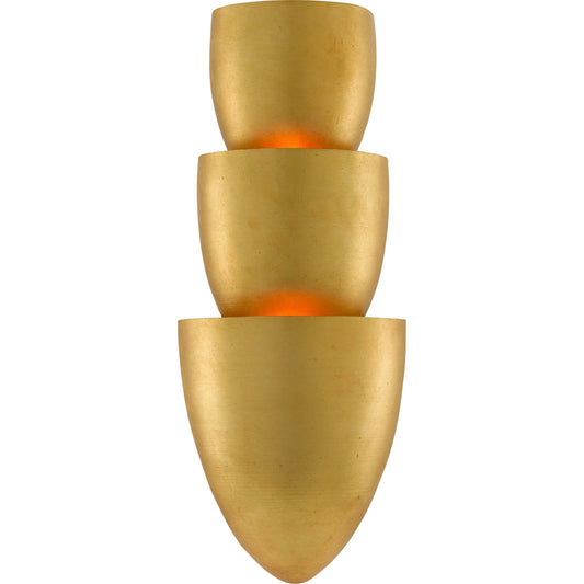 Canaletto Wall Sconce by Currey and Company in contemporary gold leaf, painted gold. Made from wrought iron in a transitional style.