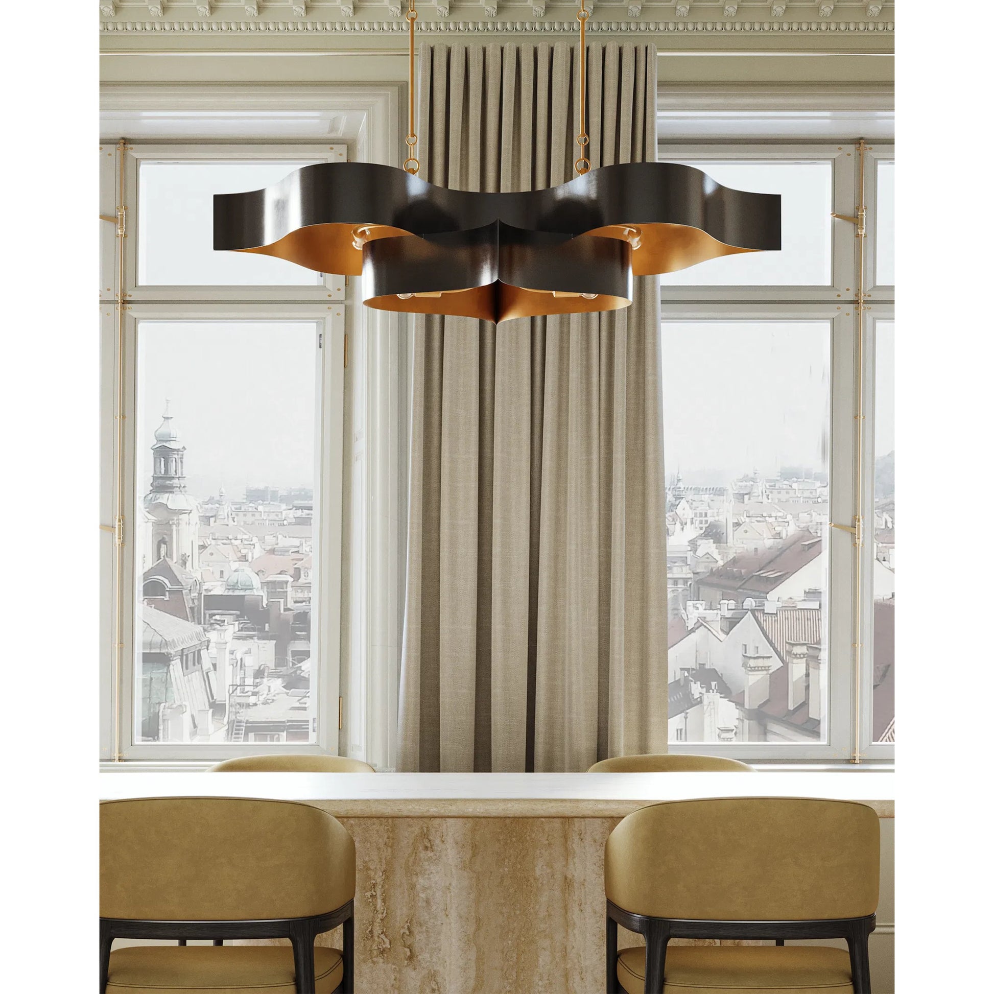 Grand Lotus Oval Chandelier by Currey and Company. Made from wrought iron in a modern style.