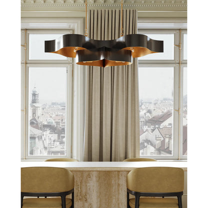 Grand Lotus Oval Chandelier by Currey and Company. Made from wrought iron in a modern style.