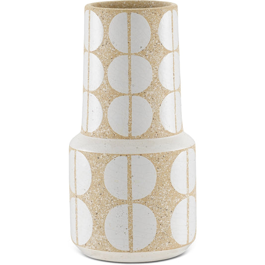 Happy 60 Tiered Vase by Currey and Company in speckled antique khaki. Made from terracotta in a modern style.