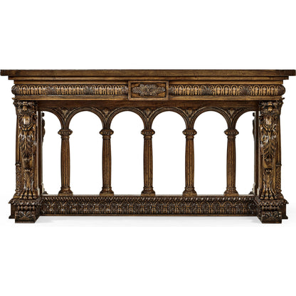 Windsor French Renaissance Style Library Table by Jonathan Charles in brown and medium antique walnut. Made from acacia in a traditional style.