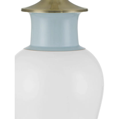 Kora Table Lamp by Currey and Company in white, light blue. Made from porcelain in a eclectic & global style.