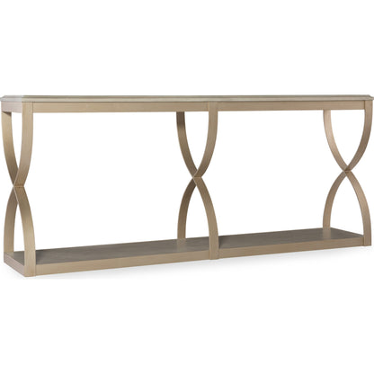 Elixir Console Table by Hooker Furniture in champagne silver. Made from basswood veneers, metal in a modern style.