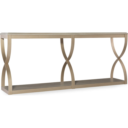 Elixir Console Table by Hooker Furniture in champagne silver. Made from basswood veneers, metal in a modern style.