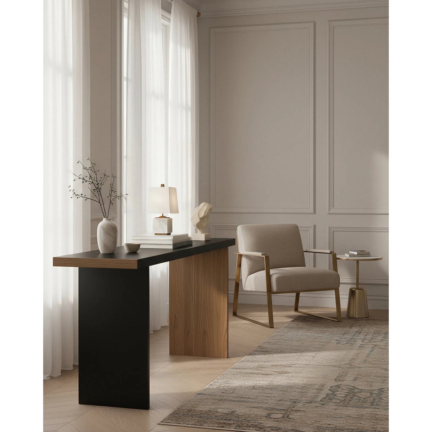 005 S-258046 | Lifestyle | Annelore Table Lamp by Currey and Company in white, antique brass. Made from marble, metal in a modern style.