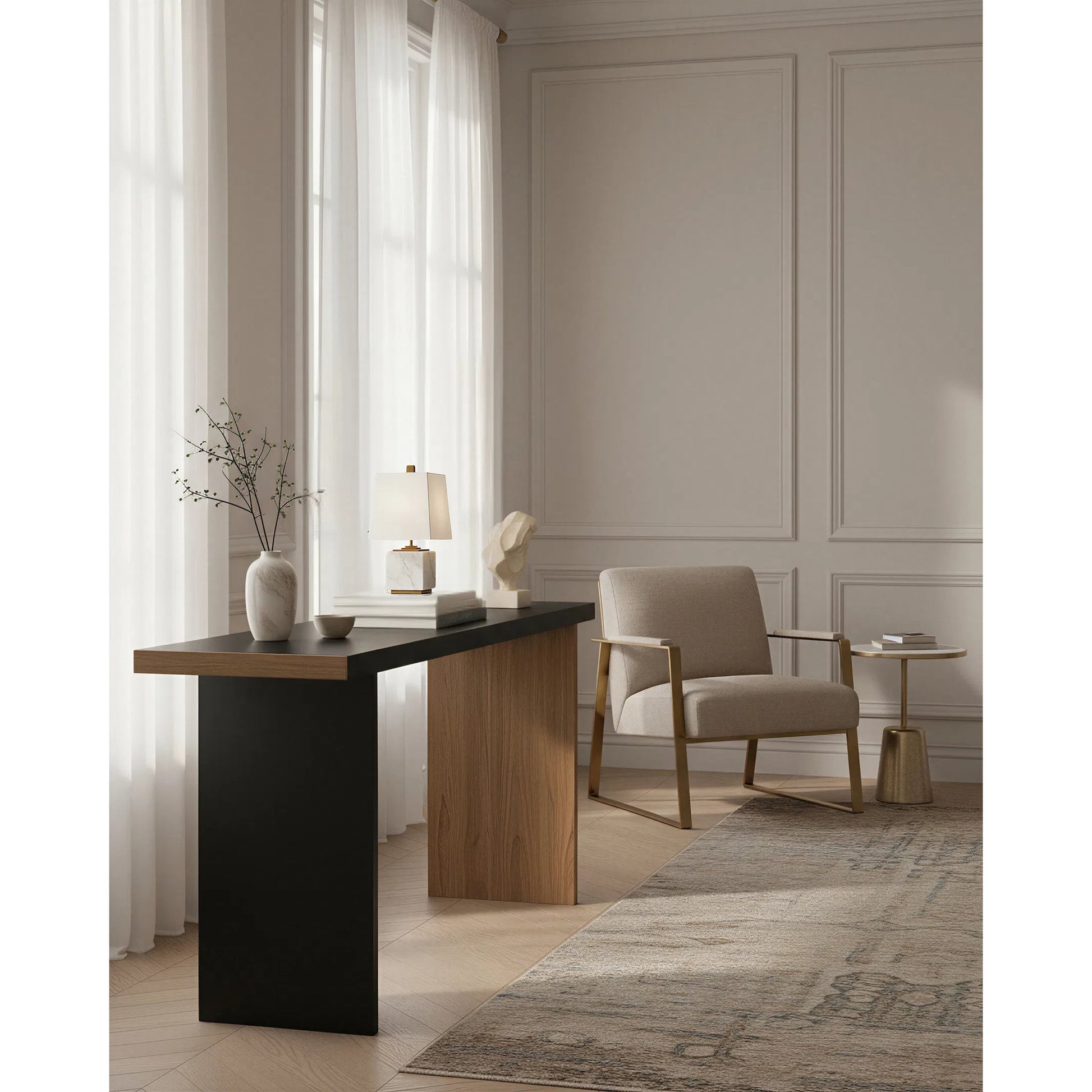 Annelore Table Lamp by Currey and Company in white, antique brass. Made from marble, metal in a modern style.