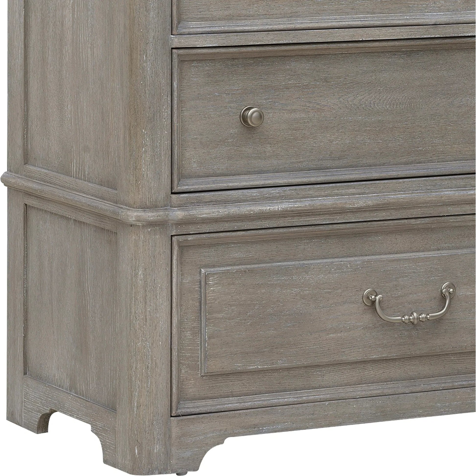 Abbotts Glen 6 Drawer Chest by Pulaski Furniture in windmill grey. Made from split heart cathedral oak in a transitional style.