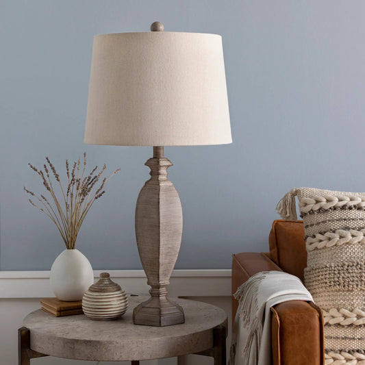 Eburne Lamp - 25437 by Surya in gray, natural and hand finishedhand finished. Made from linen, polyester, metal in a cottage & farmhouse style.