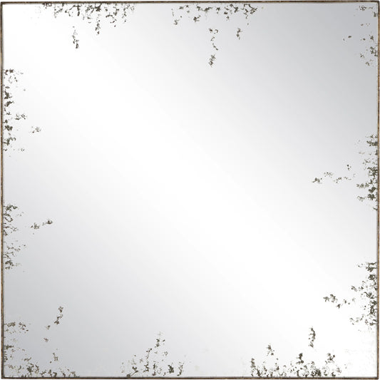 Rene Mirror by Currey and Company in dirty silver, antique. mirror. Made from wrought iron, mirror in a traditional style.