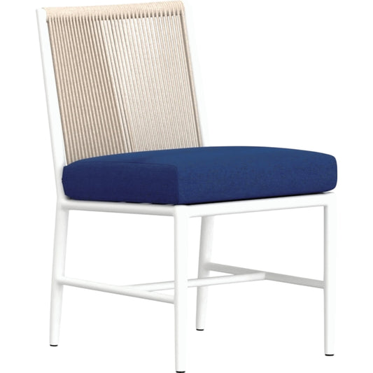 Sabbia Outdoor Armless Dining Chair by Sunset West in white. Made from olefin rope in a unique style.