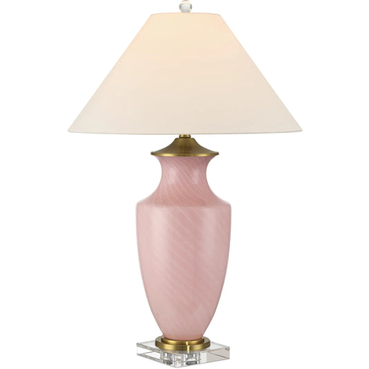 Lucy Table Lamp by Currey and Company in pink, clear. Made from glass, optic crystal in a unique style.