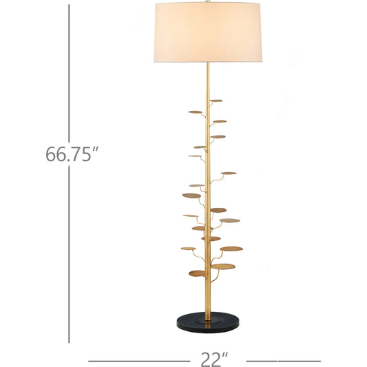 Vittoria Floor Lamp by Currey and Company in antique gold leaf. Made from metal in a unique style.