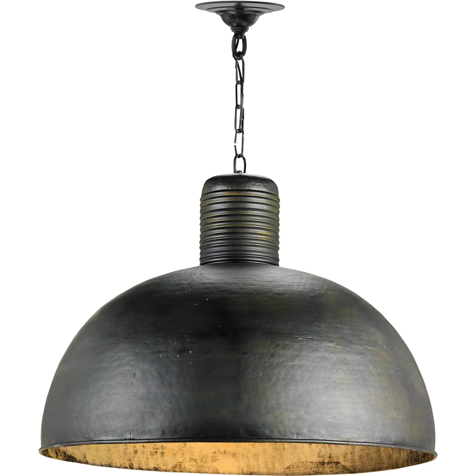 Saga Pendant by Currey and Company in dark blackened steel. Made from wrought iron in a modern style.