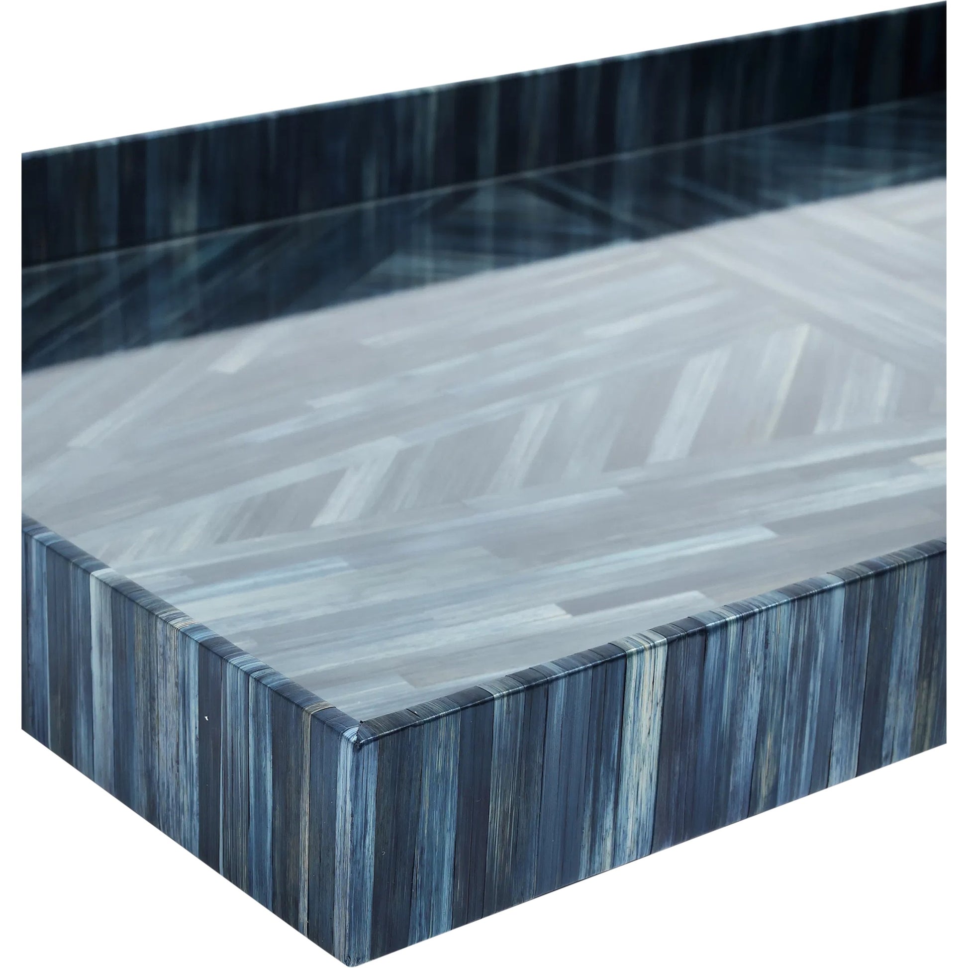 Winter Harvest Tray Set by Currey and Company in blue. Made from straw, glass, engineered wood in a modern style.