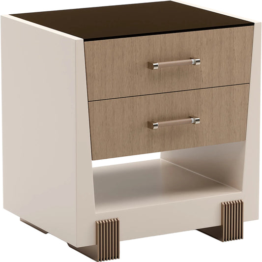 Counter Balance Nightstand by Caracole in smoked bronze, cloud, brushed gold, chocolate koto. Made from metal in a modern style.