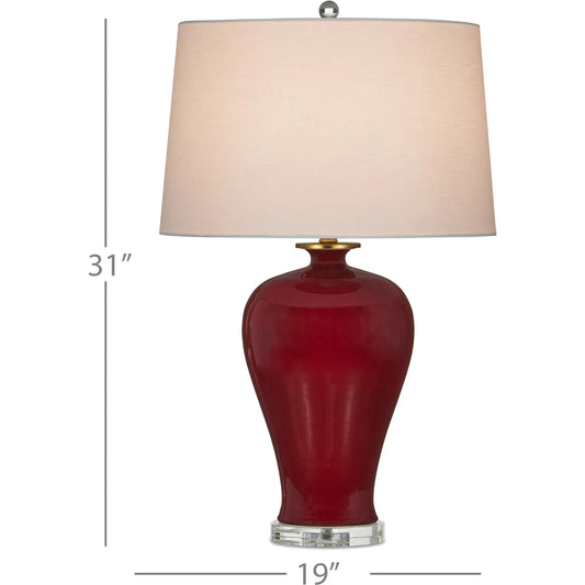 Imperial Red Table Lamp by Currey and Company in red. Made from porcelain, optic crystal, metal in a modern style.
