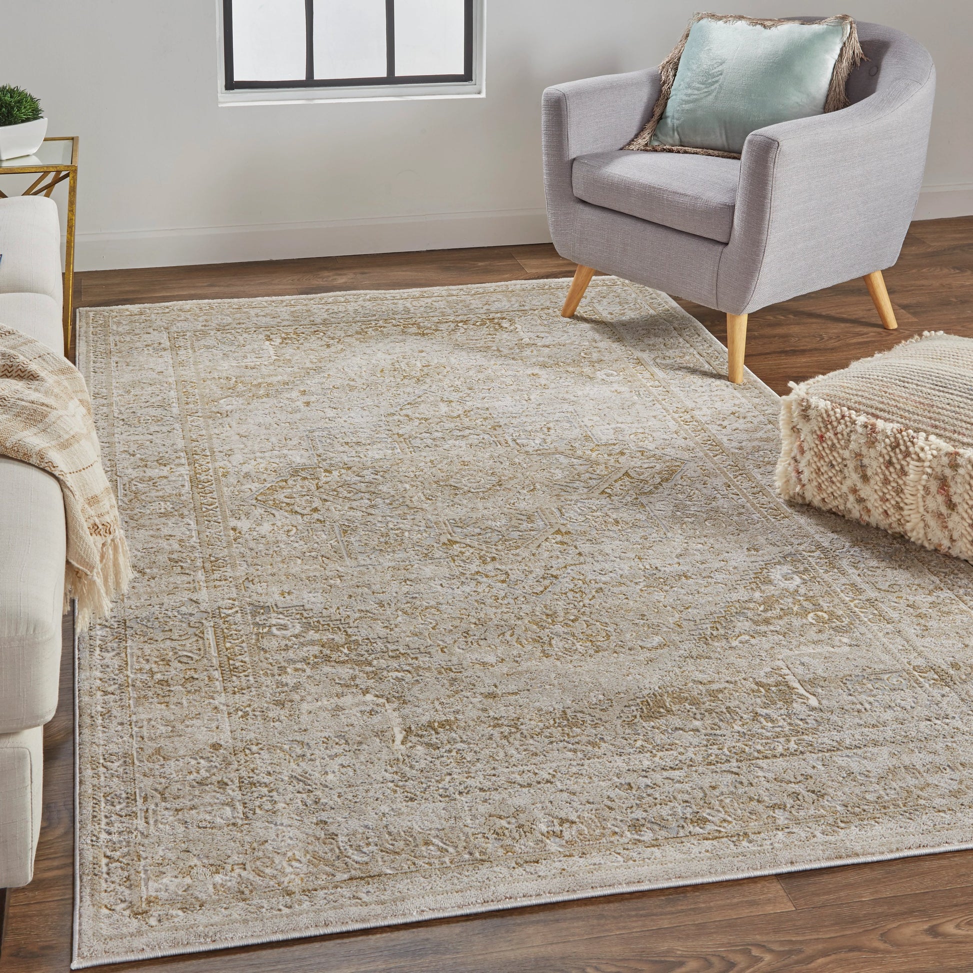Aura Oriental Rug - 3734F by Feizy in ivory, gold. Made from polyester, polypropylene in a unique style.