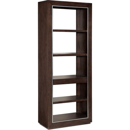 House Blend Etagere by Hooker Furniture in dark roast. Made from quartered ash veneers, metal in a unique style.