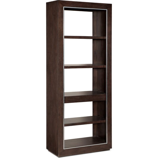 House Blend Etagere by Hooker Furniture in dark roast. Made from quartered ash veneers, metal in a unique style.