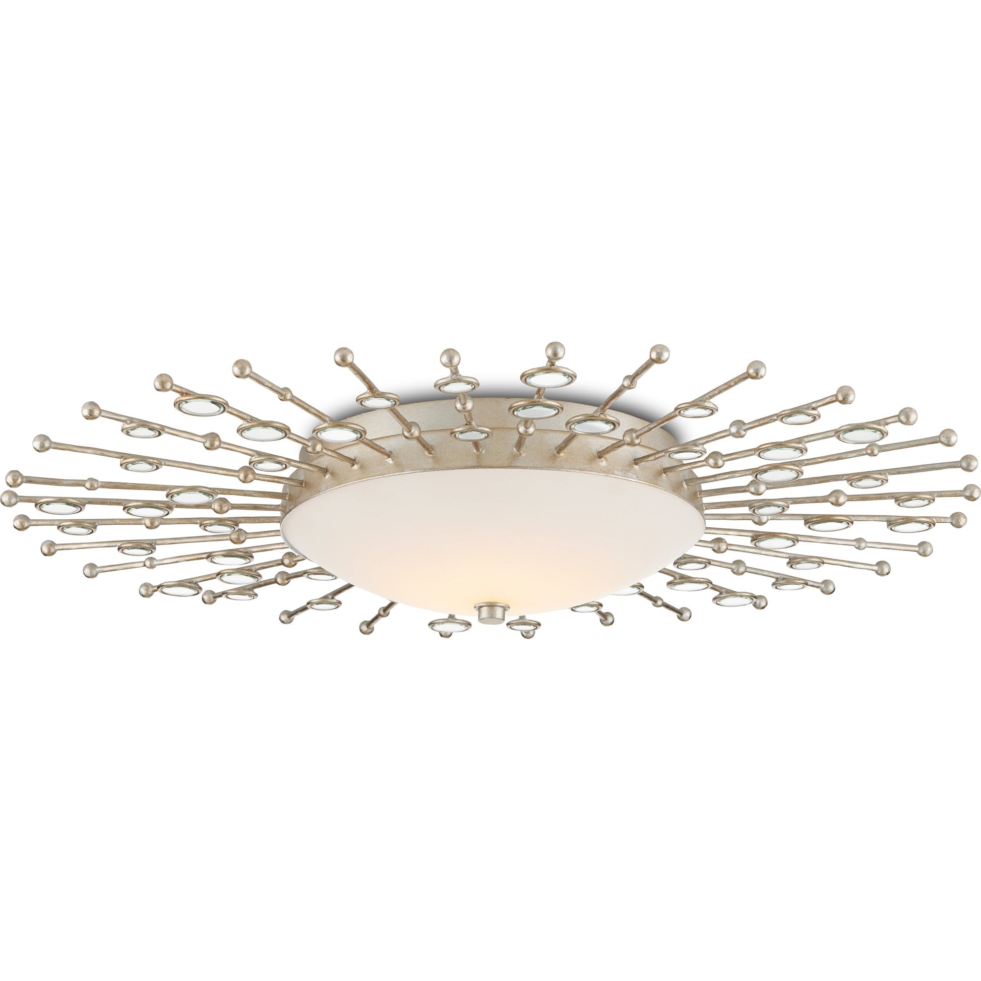 Planisphere Flush Mount by Currey and Company in silver leaf. Made from wrought iron, glass in a modern style.