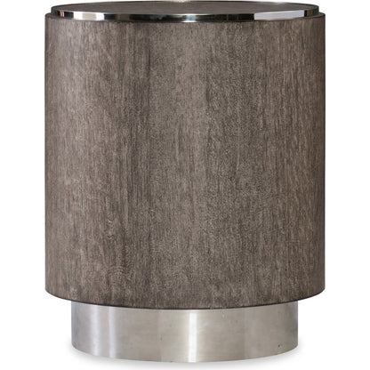 Storia End Table by Hooker Furniture in greige. Made from oak veneers, stainless steel in a modern style.