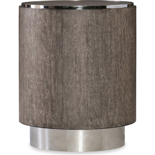 Storia End Table by Hooker Furniture in greige. Made from oak veneers, stainless steel in a modern style.