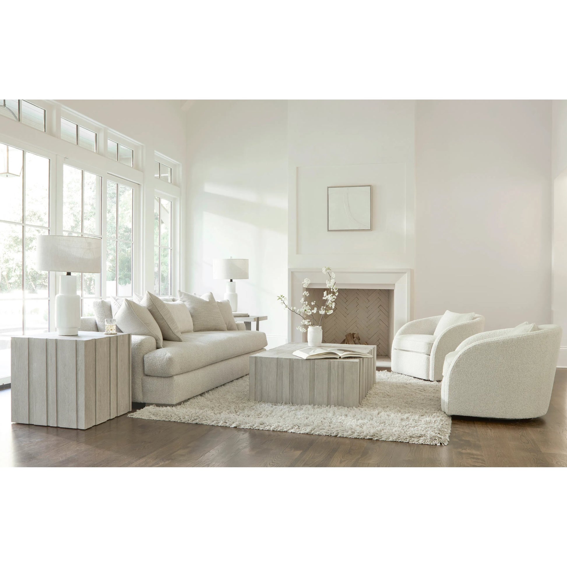 Tempo Side Table by Bernhardt in beige. Made from wood in a unique style.