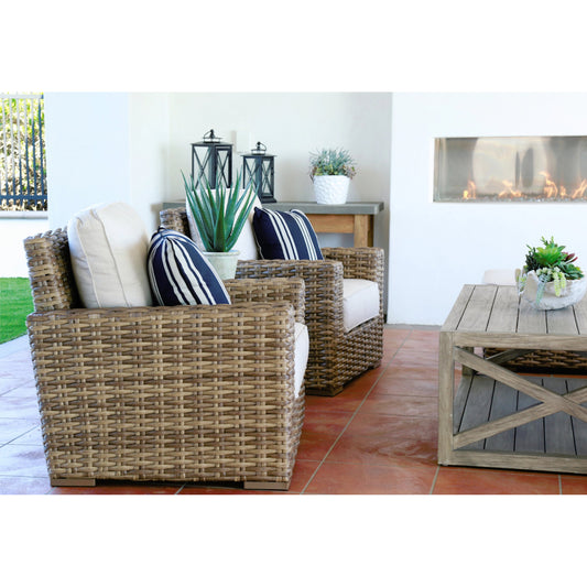 Havana Outdoor Club Chair by Sunset West in tobacco. Made from resin wicker in a modern style.