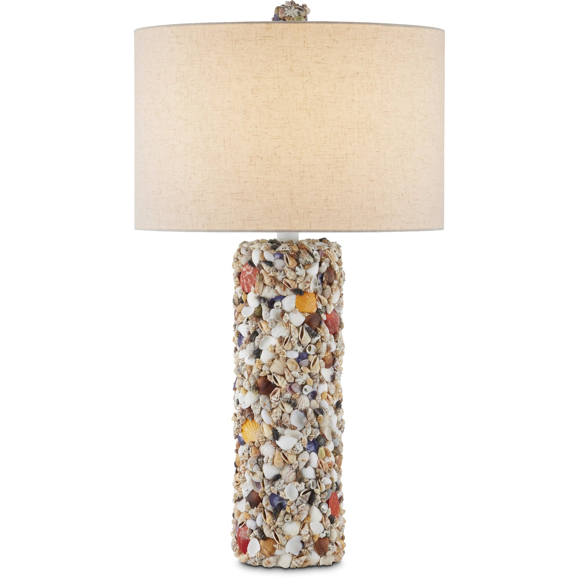 Festoon Table Lamp by Currey and Company in natural, sugar white. Made from assorted shells, wood, wrought iron in a modern style.