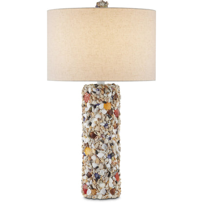 Festoon Table Lamp by Currey and Company in natural, sugar white. Made from assorted shells, wood, wrought iron in a modern style.
