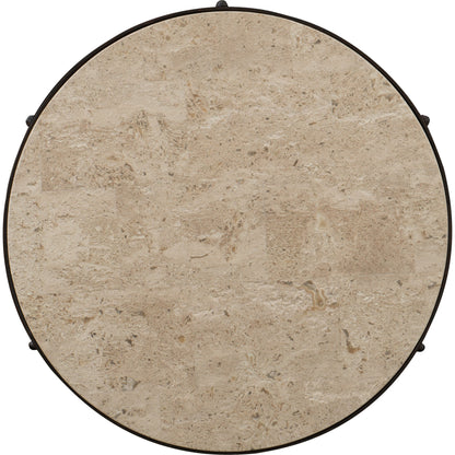 Luckenbach Metal & Stone End Table by Hooker Furniture in black. Made from cast iron, antique travertine in a traditional style.