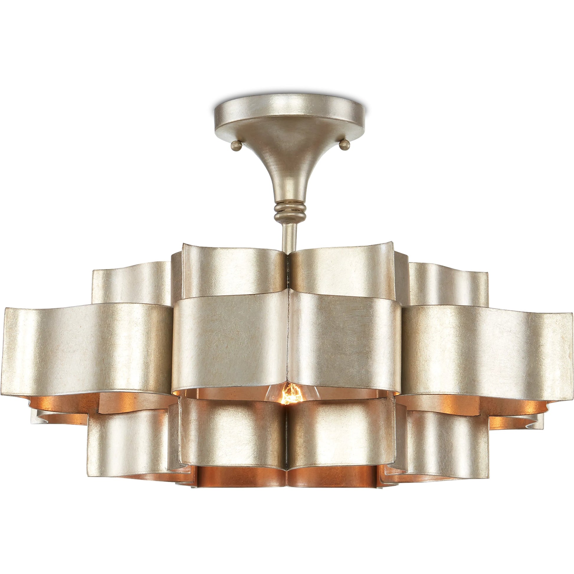 Grand Lotus Pendant/Semi-Flush Mount by Currey and Company. Made from wrought iron in a modern style.