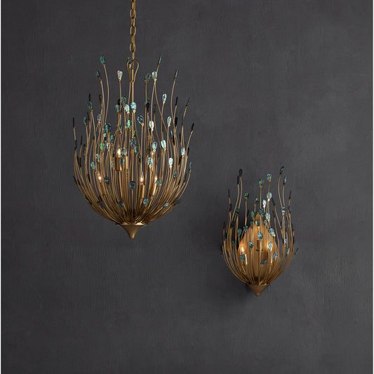 Delphos Wall Sconce by Currey and Company in contemporary gold, natural. Made from wrought iron, new zealand paua shell in a modern style.