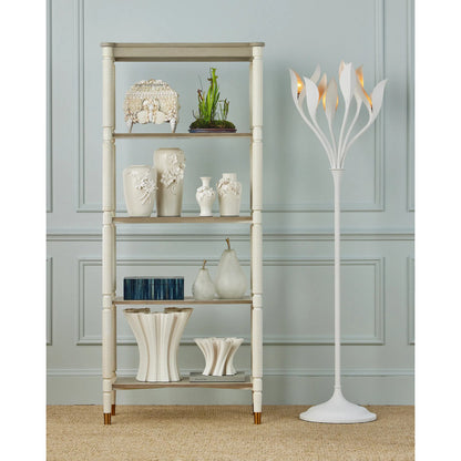 Snowflower Floor Lamp by Currey and Company in gesso white. Made from wrought iron in a modern style.