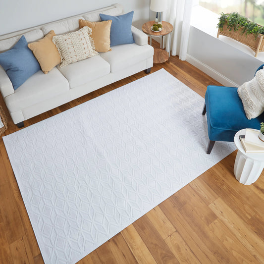 Saphir Mira Geometric Rug - 3494F by Feizy in white. Made from viscose, polyester in a unique style.