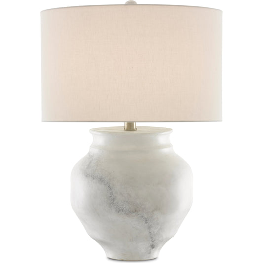 Kalossi Table Lamp by Currey and Company in painted white, painted gray, contemporary silver leaf. Made from terracotta, wrought iron in a transitional style.