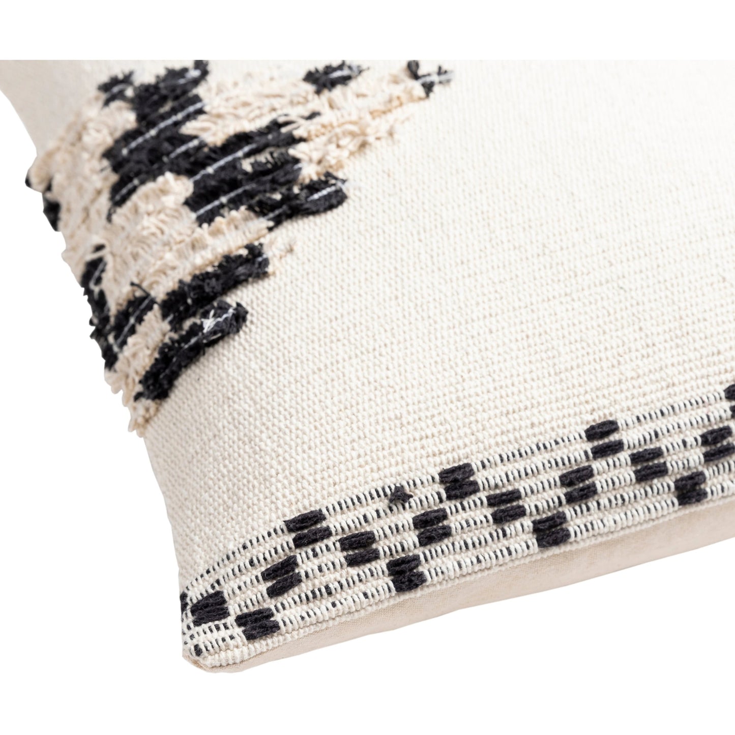 002 SI-1881239,SI-1881240,SI-1881241,SI-1881242 | Closeup | Edwina Pillow - 19449 by Surya in beige, black. Made from 100% cotton in a eclectic & global style.